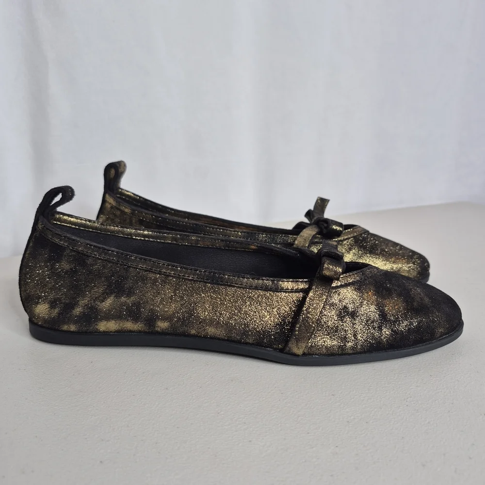 Free People Mania Bow Leather Ballet Flats in Bronze Age Metallic - Size 8